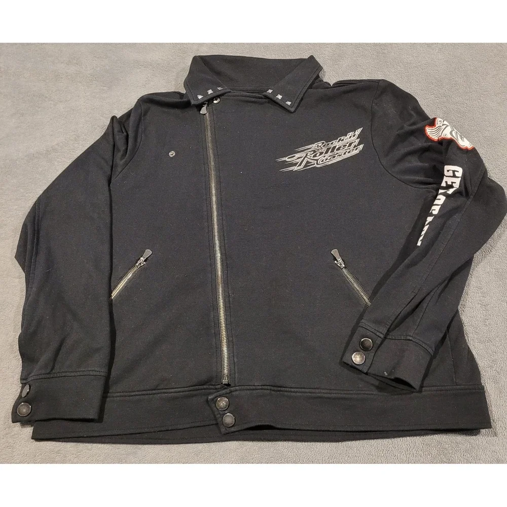 Disney Parks Rock 'n' Roller Coaster Black Moto Jacket Studded XXL